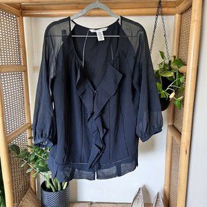 Diane Von Furstenberg Silk Black Evening Top Long Sleeve size 10